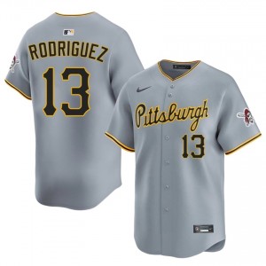 Endy Rodriguez #13 Pittsburgh Buccos Baseball Jersey | Elite Men Gray Embroidery Edition 25687176