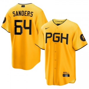 #64 Cam Sanders Officially Licensed Men City Connect Baseball Jersey | PIT Pirates Gold Fan Gear 80669421