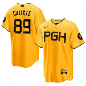 #89 Carl Calixte Authentic Men City Connect Baseball Jersey | Pirates Gold Fan Gear 62405892