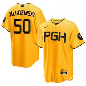 #50 Carmen Mlodzinski Official Men City Connect Baseball Jersey | Pirates Gold Fan Gear 21681604