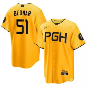 #51 David Bednar Pro-Grade Men City Connect Baseball Jersey | Pittsburgh Buccos Gold Fan Gear 76556096