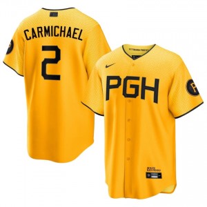 #2 Easton Carmichael Genuine Men City Connect Baseball Jersey | Pittsburgh Pirates Gold Fan Gear 89198417