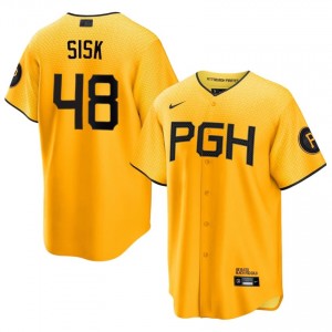 #48 Evan Sisk Official Men City Connect Baseball Jersey | Pittsburgh Pirates Gold Fan Gear 78951937