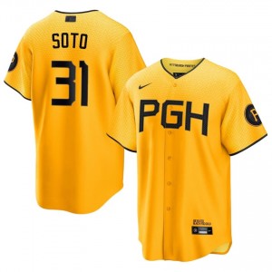 #31 Gregory Soto Pro-Grade Men City Connect Baseball Jersey | PIT Gold Fan Gear 21053725