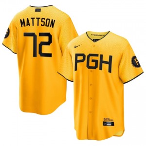 #72 Isaac Mattson Officially Licensed Men City Connect Baseball Jersey | Pirates Gold Fan Gear 40473266
