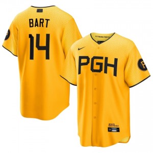 #14 Joey Bart Official Men City Connect Baseball Jersey | PIT Pirates Gold Fan Gear 21724746