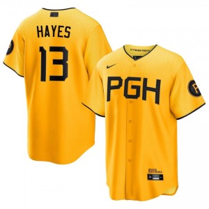 #13 Ke'Bryan Hayes Genuine Men City Connect Baseball Jersey | Pittsburgh Buccos Gold Fan Gear 19655462