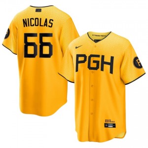 #66 Kyle Nicolas Elite Men City Connect Baseball Jersey | PIT Gold Fan Gear 98867003
