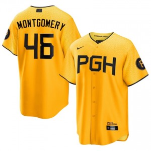 #46 Mason Montgomery Authentic Men City Connect Baseball Jersey | PIT Pirates Gold Fan Gear 31270347