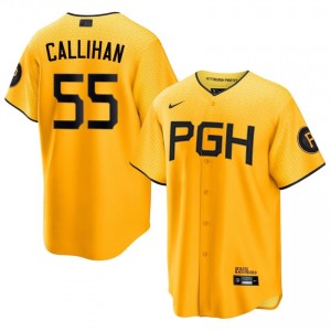 #55 Tyler Callihan Pro-Grade Men City Connect Baseball Jersey | Pittsburgh Buccos Gold Fan Gear 26560284