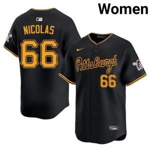 #66 Kyle Nicolas Official Women Baseball Jersey | Pittsburgh Pirates Black Fan Gear 36907978