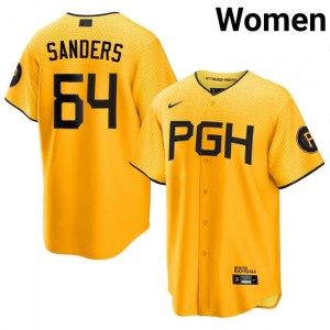 Gold Cam Sanders #64 Pittsburgh Pirates Baseball City Connect Sewn Jersey | MLB Women Fit 30670342