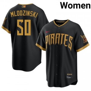 Women Carmen Mlodzinski #50 Blcak City Connect Sewn Jersey | Pirates Authentic Baseball Gear 60677194