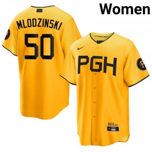 Gold Carmen Mlodzinski #50 PIT Baseball City Connect Stitched Jersey | Premium Women Fit 31788521