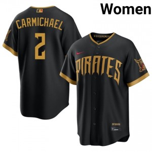 Women Easton Carmichael #2 Blcak City Connect Embroidery Jersey | Pittsburgh Pirates Classic Baseball Gear 29711304