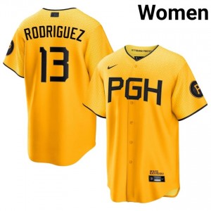 Gold Endy Rodriguez #13 Pittsburgh Buccos Baseball City Connect Stitch Jersey | MLB Women Fit 58896379