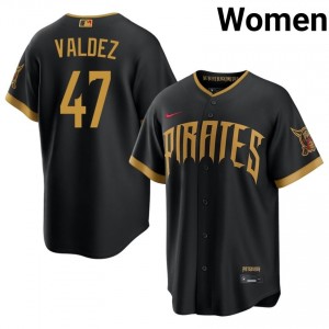 Women Enmanuel Valdez #47 Blcak City Connect Embroidery Jersey | Pirates Officially Licensed Baseball Gear 78528693