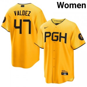 Gold Enmanuel Valdez #47 PIT Baseball City Connect Embroidery Jersey | Exclusive Women Fit 77358983