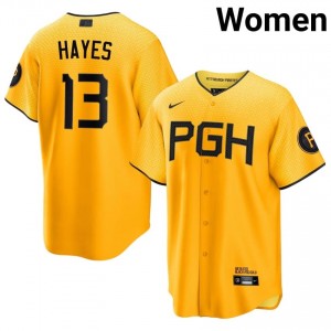 Gold Ke'Bryan Hayes #13 PIT Pirates Baseball City Connect Stitched Jersey | Iconic Women Fit 61085142