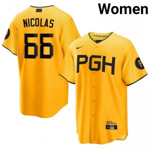 Gold Kyle Nicolas #66 Pirates Baseball City Connect Sewn Jersey | Replica Women Fit 45486386
