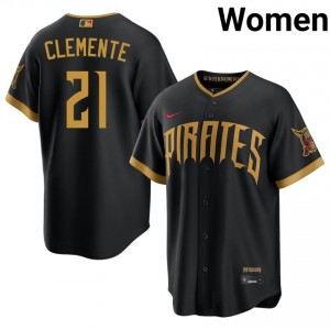 Women Roberto Clemente #21 Blcak City Connect Embroidery Jersey | PIT Pirates Elite Baseball Gear 15802549