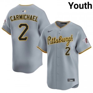 Youth Easton Carmichael #2 Gray Embroidery Jersey | Pirates Official Baseball Gear 90894959