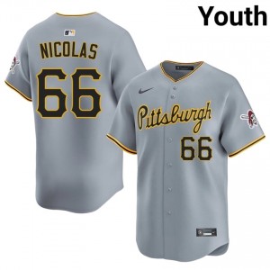 Youth Kyle Nicolas #66 Gray Embroidery Jersey | PIT Pirates Gameday Baseball Gear 92861427