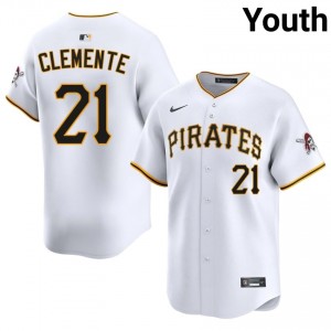 Pittsburgh Buccos Roberto Clemente #21 White Youth Premium Baseball Stitched Jersey | 2026 Season 39537182