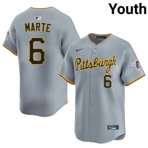 Youth Starling Marte #6 Gray Embroidery Jersey | PIT Elite Baseball Gear 35894753