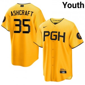 Braxton Ashcraft #35 Pittsburgh Pirates City Connect Baseball Jersey | Official Youth Gold Stitched Edition 84957886