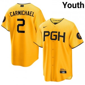 Easton Carmichael #2 PIT City Connect Baseball Jersey | Gameday Youth Gold Sewn Edition 32023181