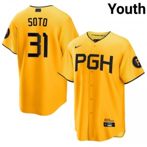 Gregory Soto #31 Pittsburgh Buccos City Connect Baseball Jersey | Authentic Youth Gold Sewn Edition 59254992