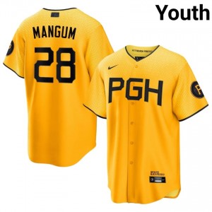 Jake Mangum #28 Pirates City Connect Baseball Jersey | Official Youth Gold Embroidery Edition 23065383