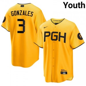 Nick Gonzales #3 Pirates City Connect Baseball Jersey | Officially Licensed Youth Gold Embroidery Edition 17609139